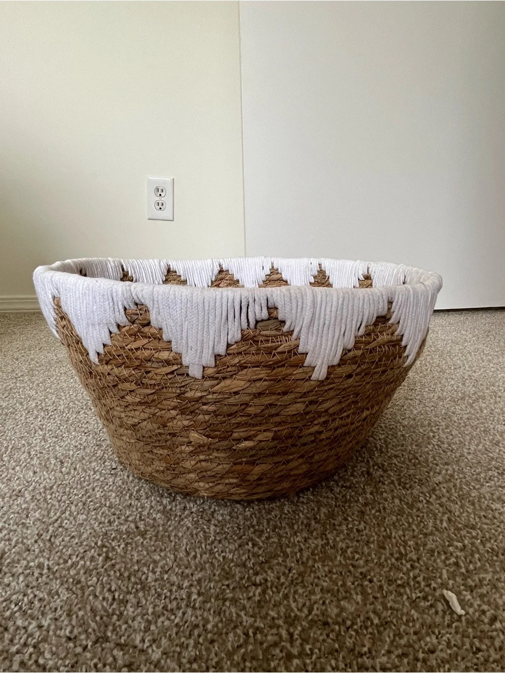 Woven Storage Basket with White Design